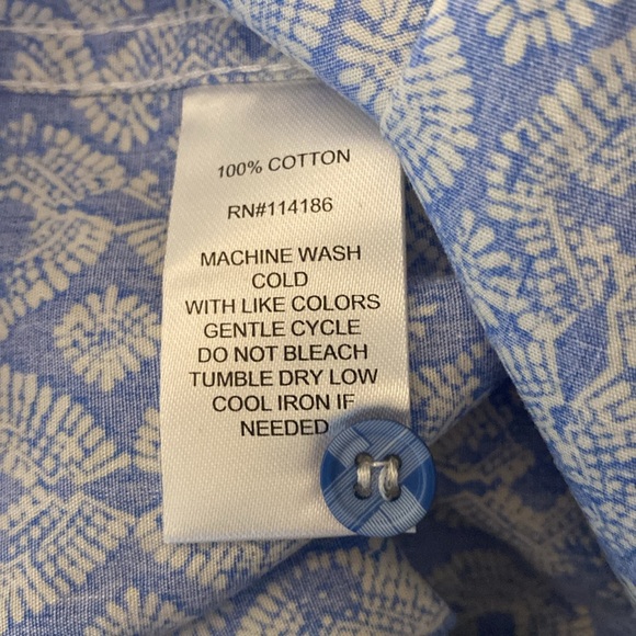 Thomas Sterling Mineral Blue and White Geo Print Button Down Cotton SKU0717 - Picture 5 of 5